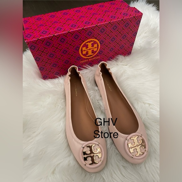 Tory Burch Multi Logo Nappa Leather Flat Ballet Shoes